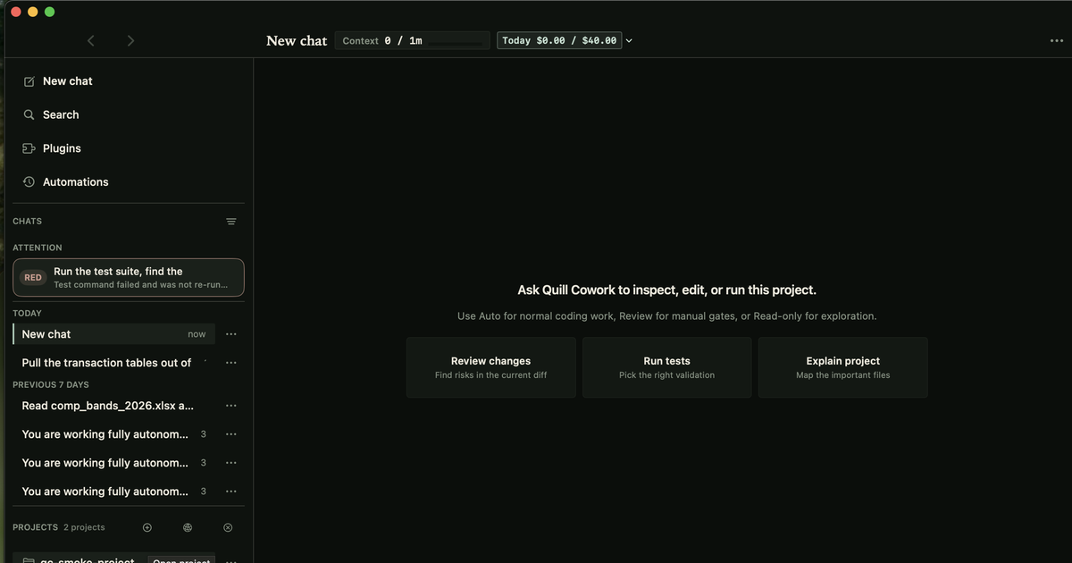 Quill Cowork running as a native macOS application